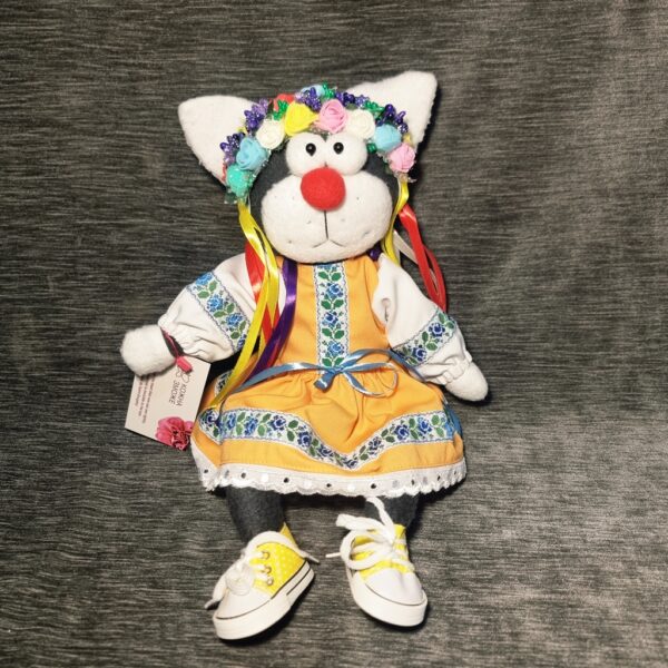 Текстильний котик маленький у жовтому платті